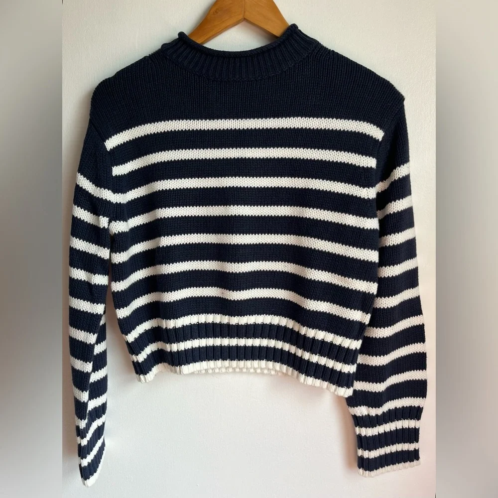 NWT J.Crew Women's Size XXS Rollneck sweater in Navy/White stripes - Picture 4 of 10